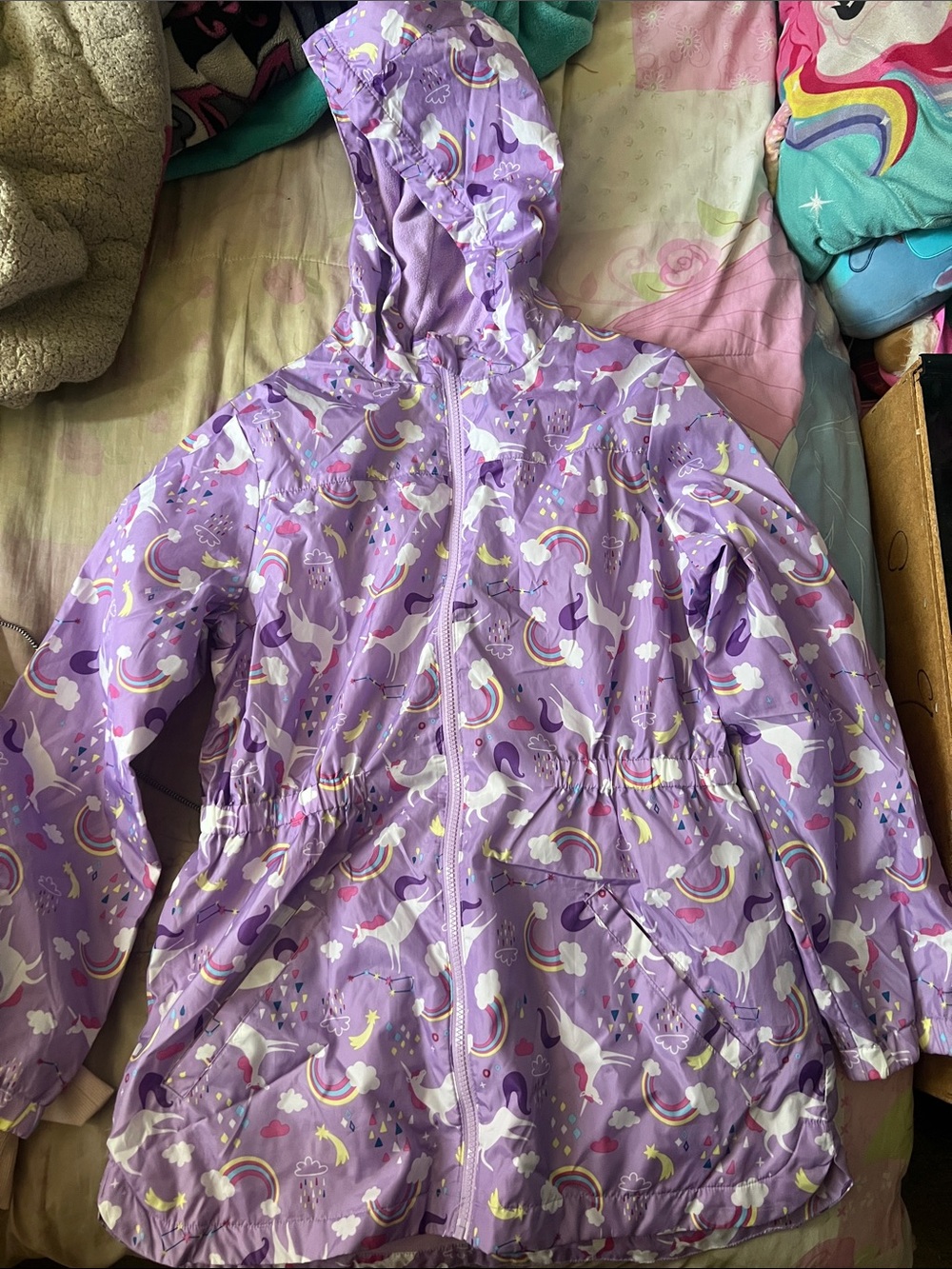 wonder nation Purple Unicorn & Rainbow Hooded Raincoat
